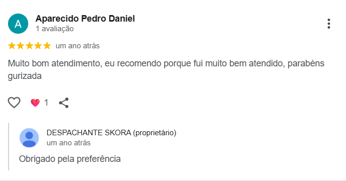 Avaliação 5 estrelas no Google de João Silva
