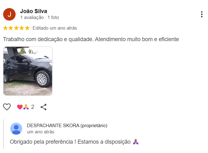 Avaliação 5 estrelas no Google de Aparecido Pedro Daniel
