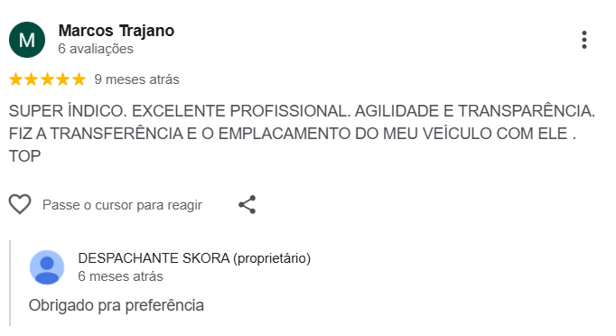 Avaliação 5 estrelas no Google de Breno Marson