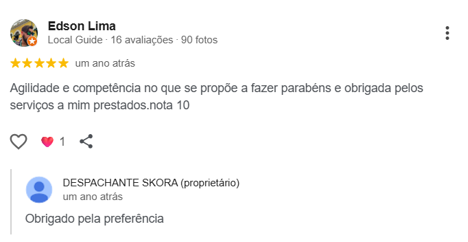 Avaliação 5 estrelas no Google de Lili Nedel