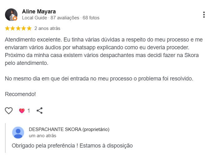 Avaliação 5 estrelas no Google de Patricia Carraro